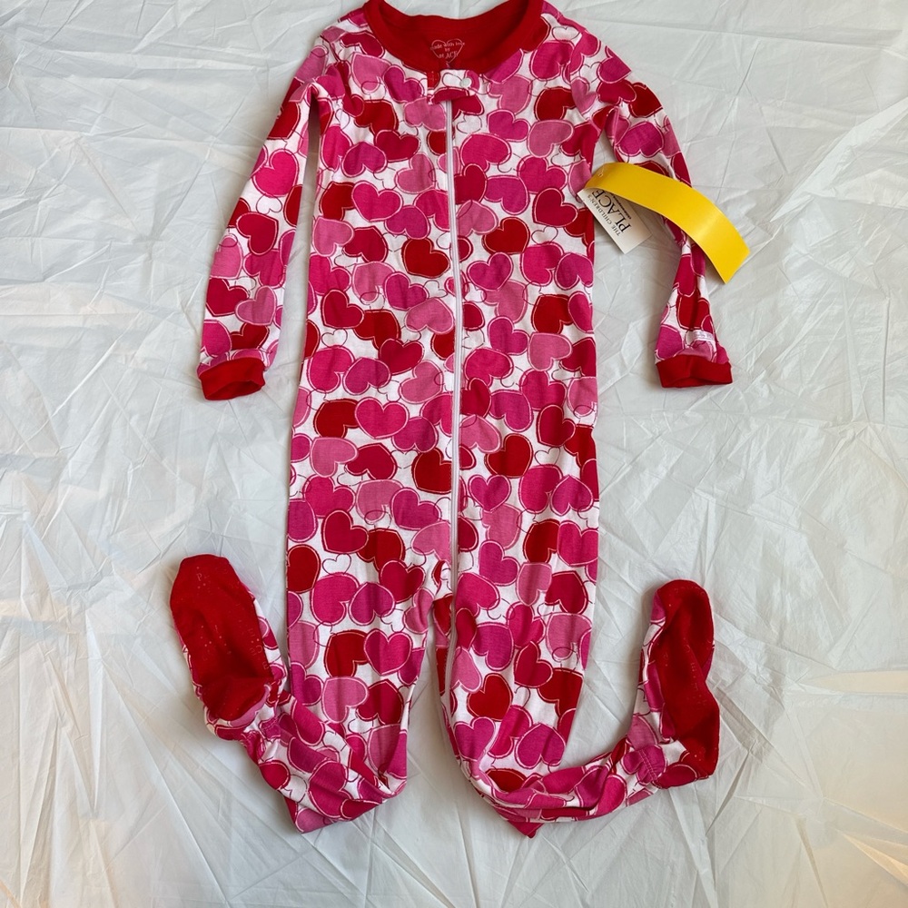 NWT The Children’s Place Pink and Red Heart Kids One Piece 3T